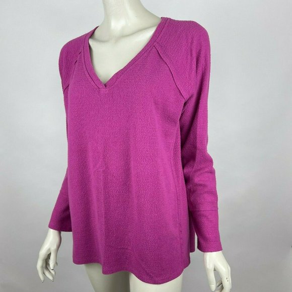 Wildfox Haley Brushed Top Elderberry V-Neck Long Sleeve Stretch Pullover Women L - Picture 2 of 10